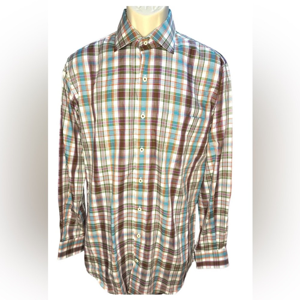 Peter Millar Men's Multi Plaid Button Down Oxford Shirt, Size Medium M